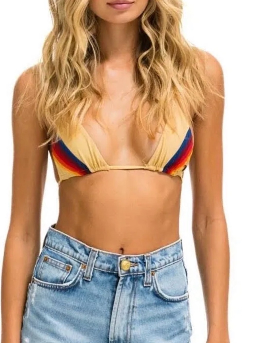 Aviator Nation HI RISE SKATER CUTOFF RAINBOW BACK POCKET - SUPER LIGHT - Picture 7 of 7
